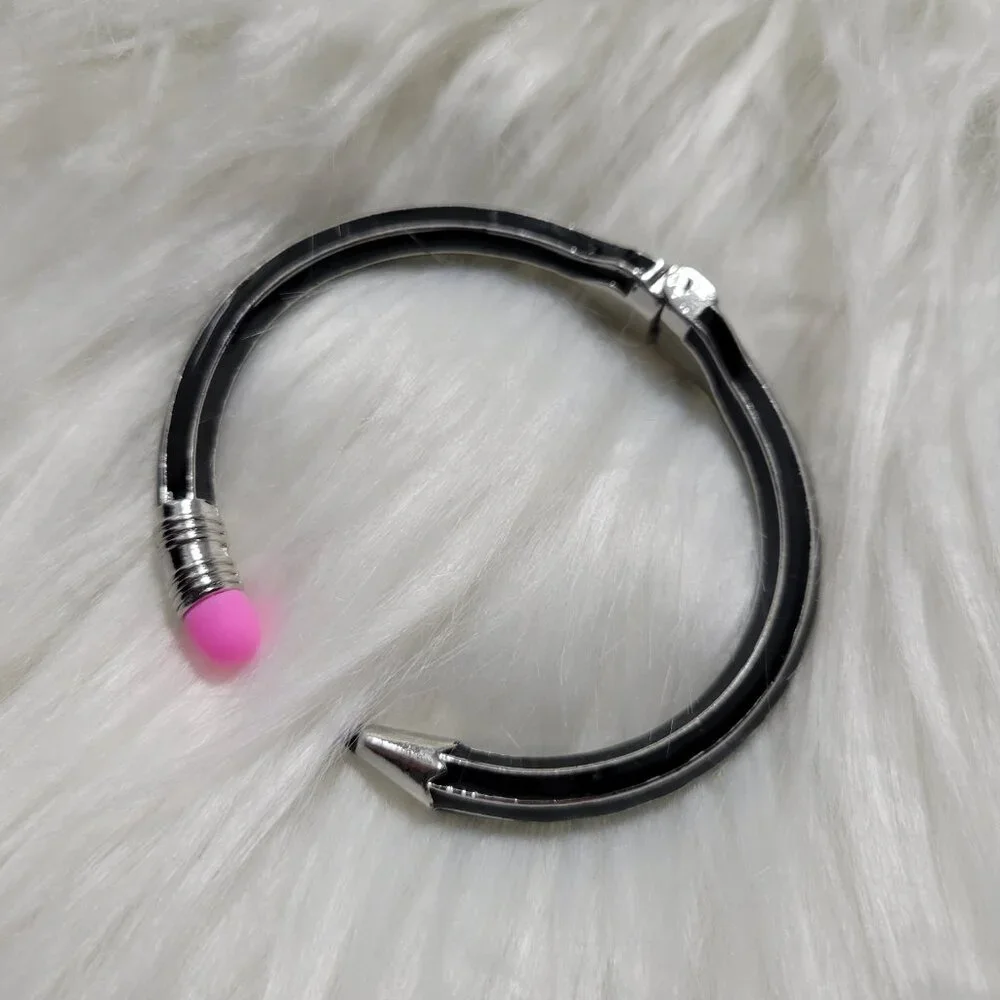 Black Pencil Design Hinged Bracelet